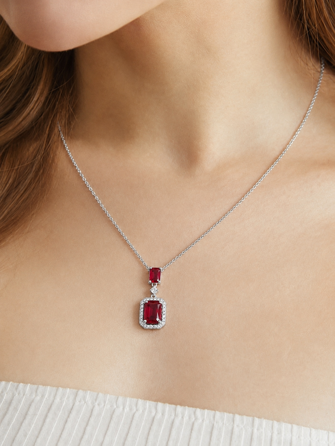 Regal Emerald-Cut Ruby Drop Pendant