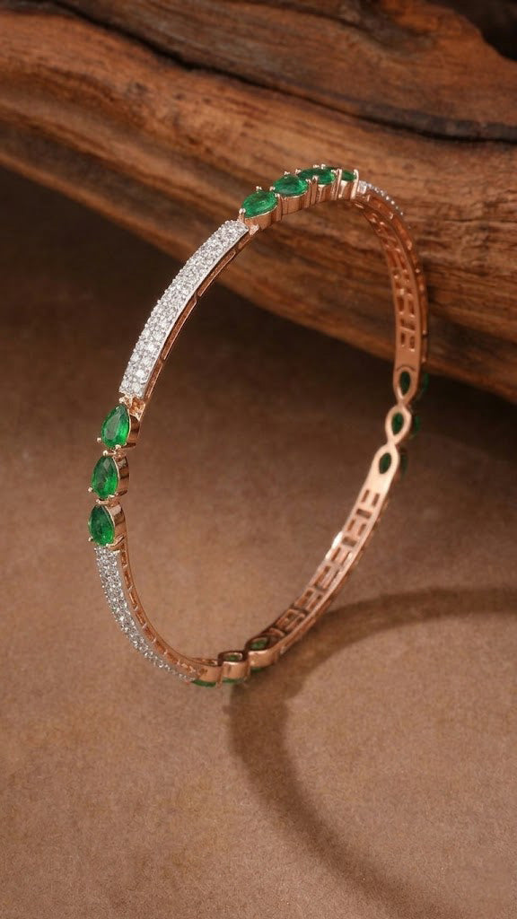 Emerald-Encrusted Dual-Tone Luxury Bangles