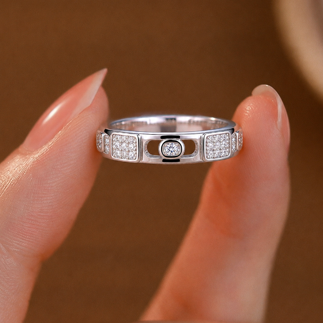 Modern Geometric Pavé-Accented Designer Ring