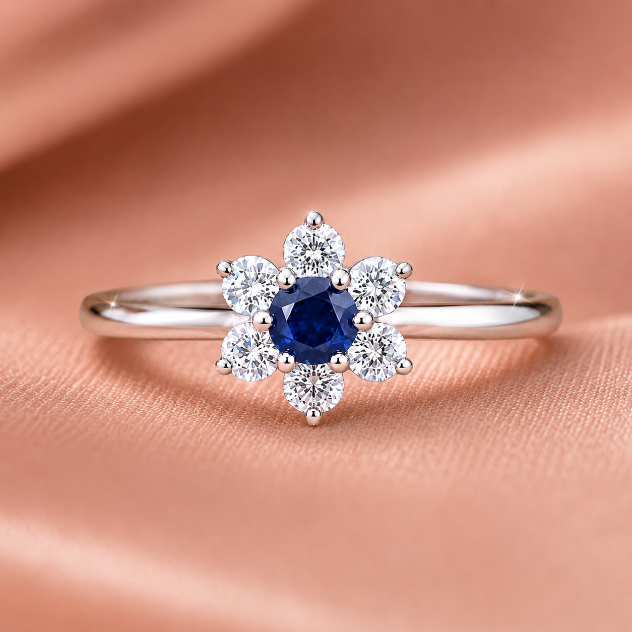 Royal Sapphire Floral Cluster Ladies Band