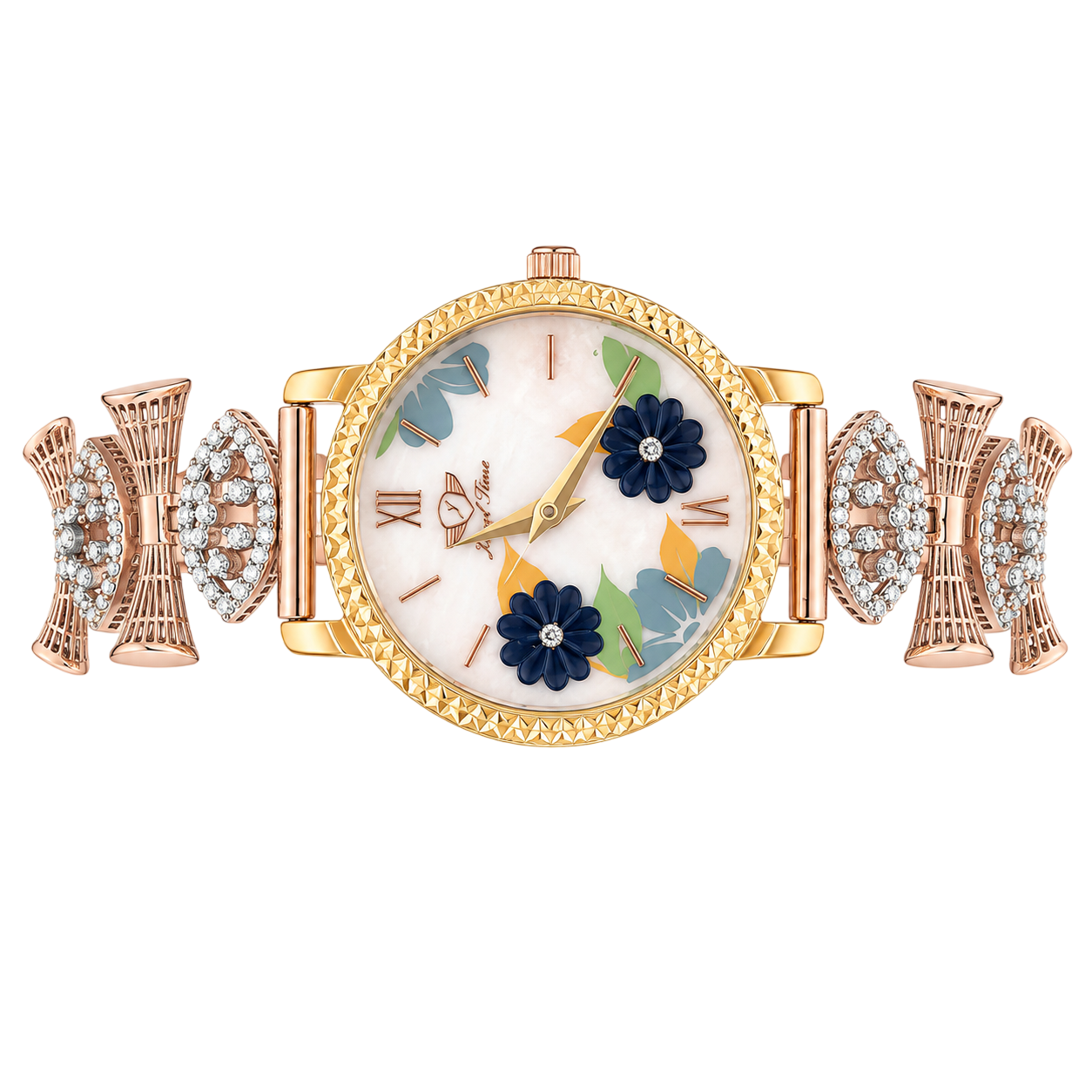 Floral Artistic Dial Crystal-Embellished Ladies Wristwatch