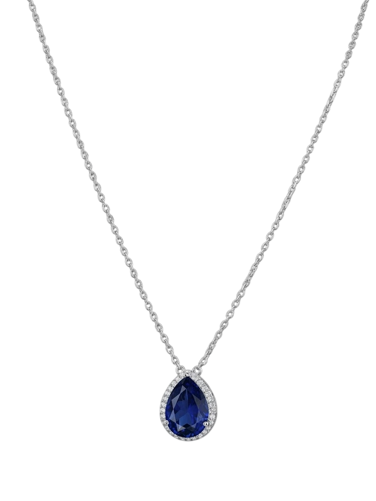 Royal Pear-Cut Sapphire Halo Necklace