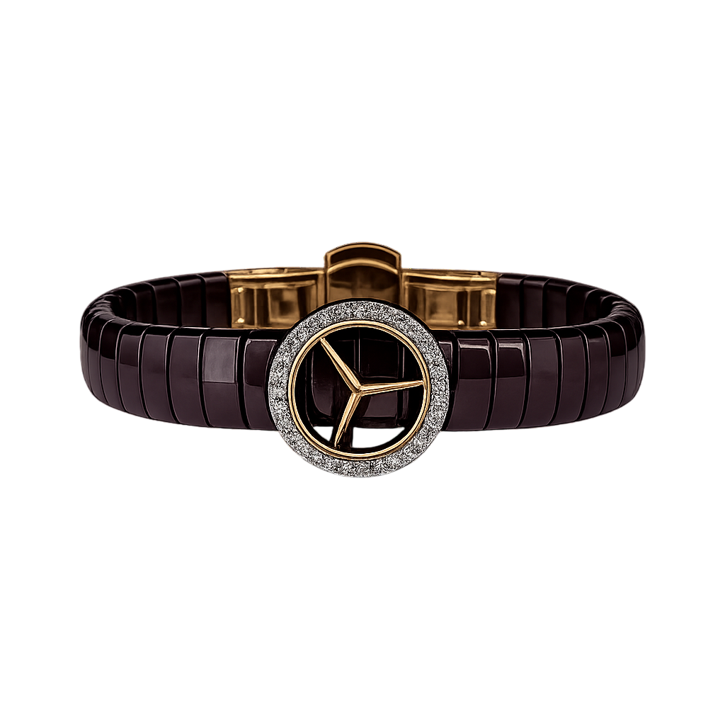 Elite Ceramic & Diamond Accent Mercedes-Inspired Statement Bracelet