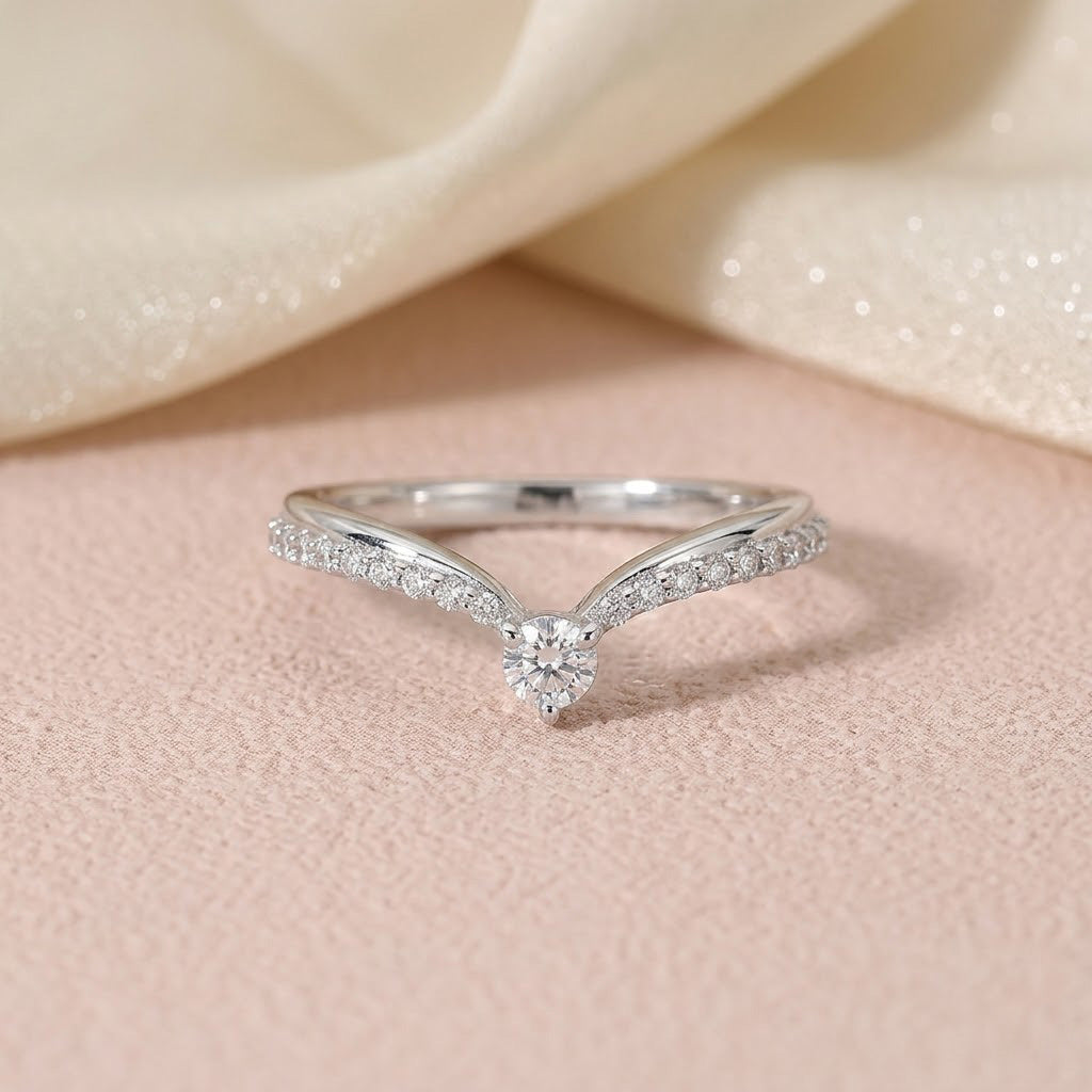 V-Shaped Solitaire-Accented Chevron Band