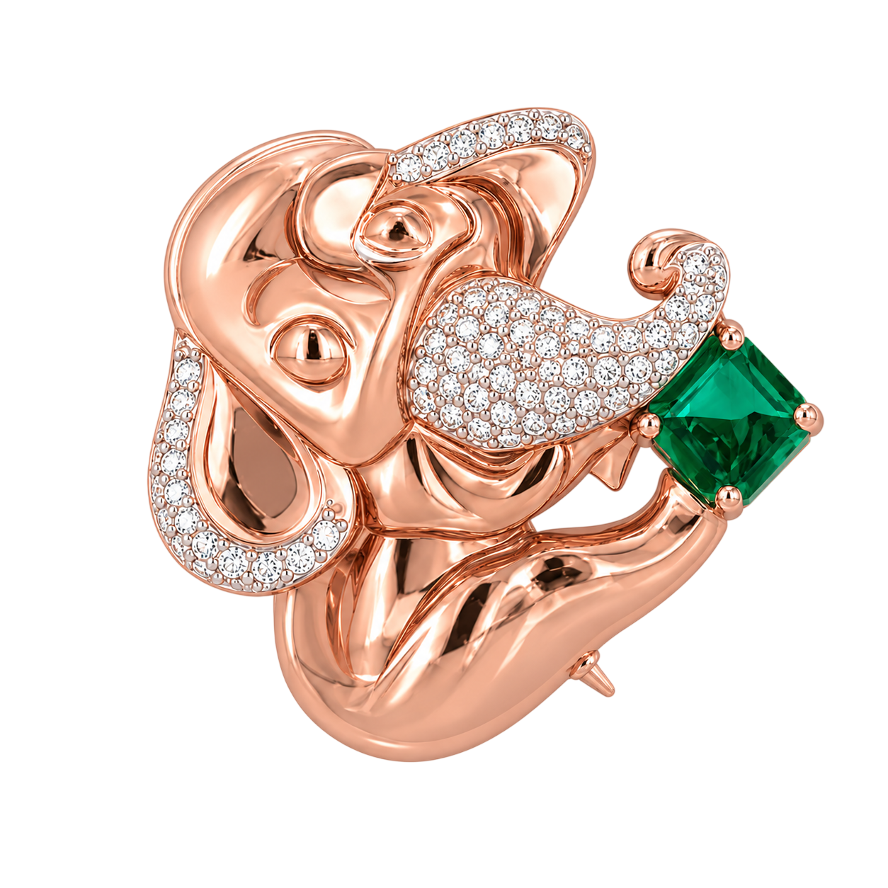 Regal Rose Gold and Emerald Ganesha Brooch