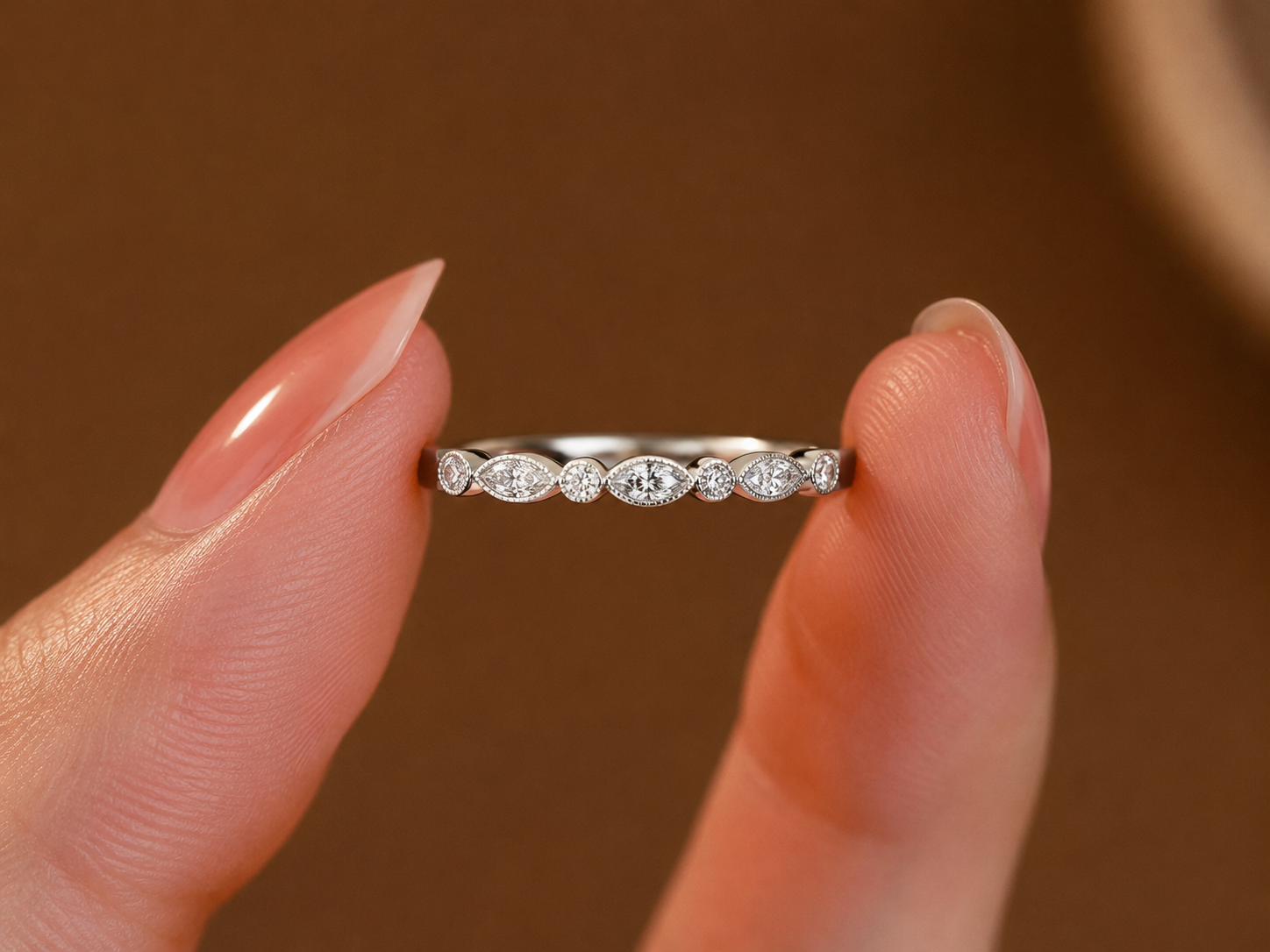 Delicate Alternating Marquis and Round Diamond Ladies Band