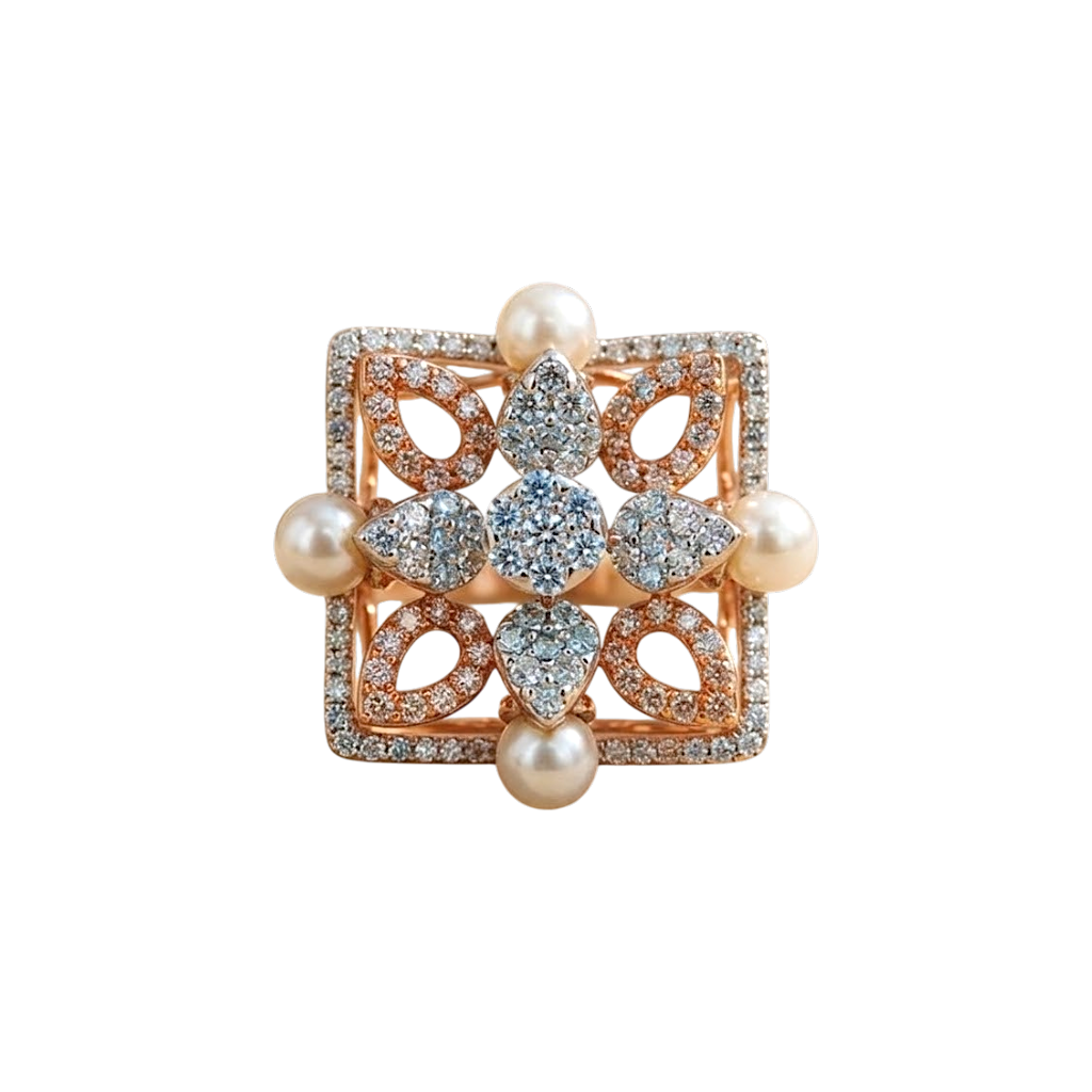 Regal Geometric Pearl & Diamond Statement Ring