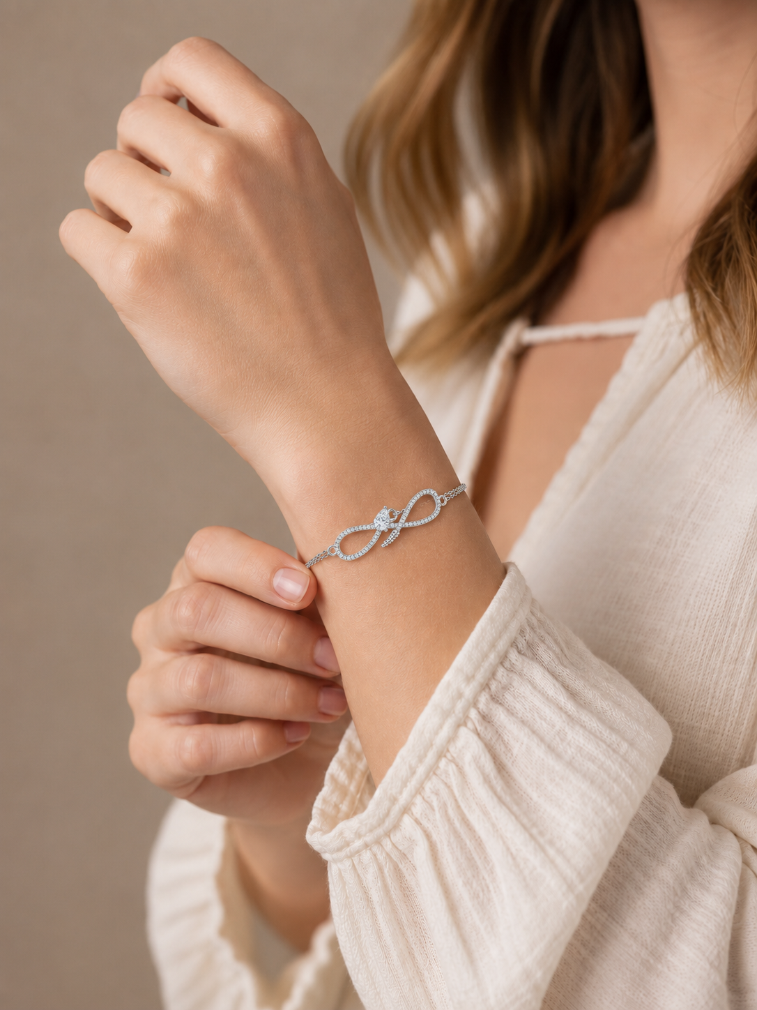 Pavé Infinity & Pear-Cut Centerpiece Silver Bracelet