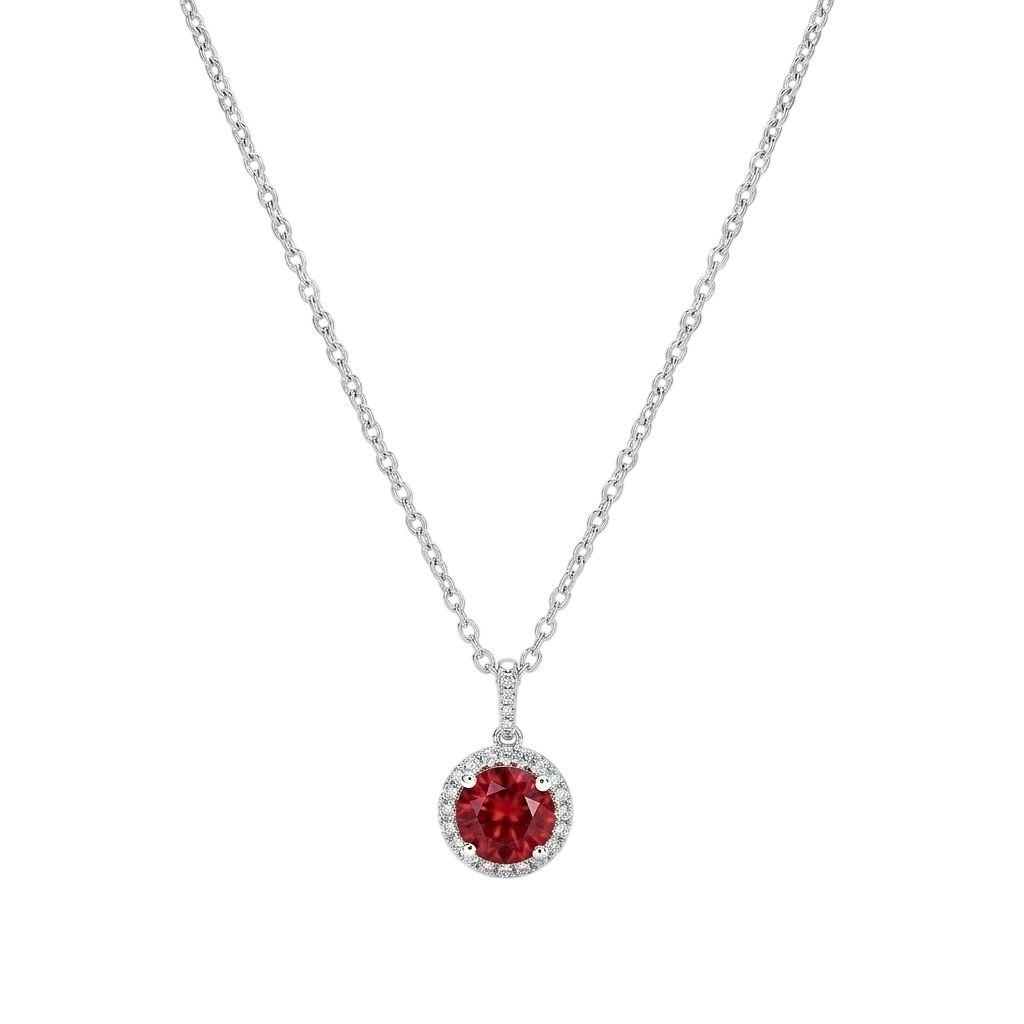 Classic Round Ruby Halo Pendant