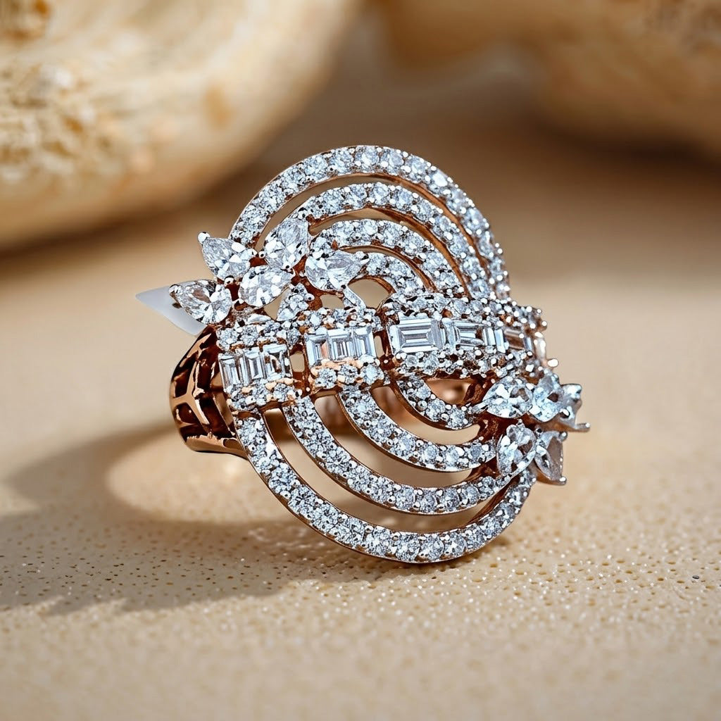 Radiant Swirl Diamond Statement Ring