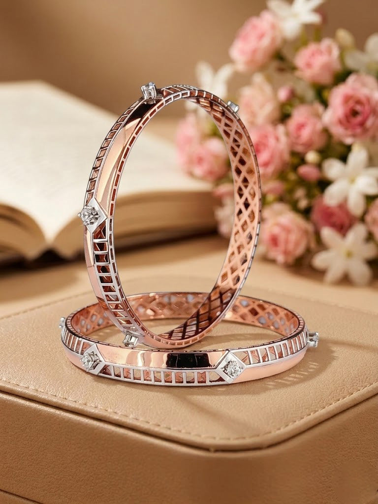 Radiant Geometric Lattice Rose-Gold Bangles