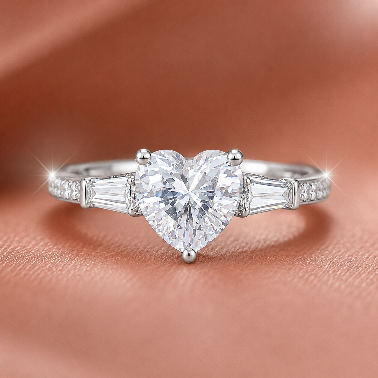 Romantic Heart-Cut Three-Stone Statement Ring