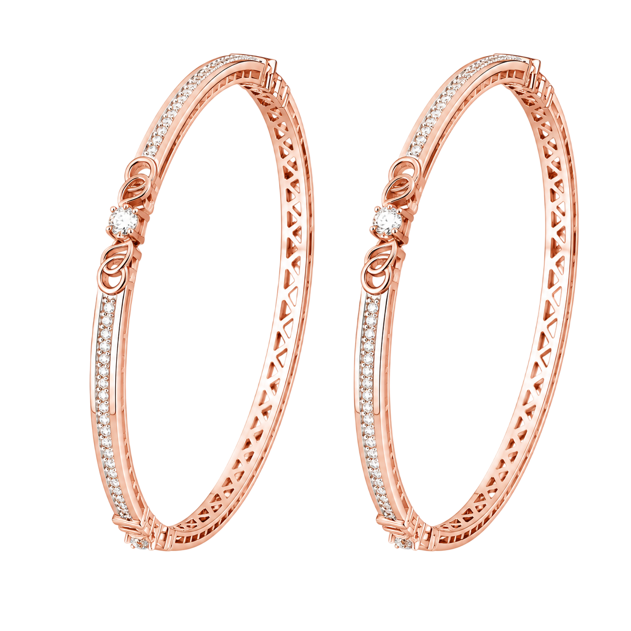 Solitaire Accent & Pavé Pave Rose Gold Designer Bangles