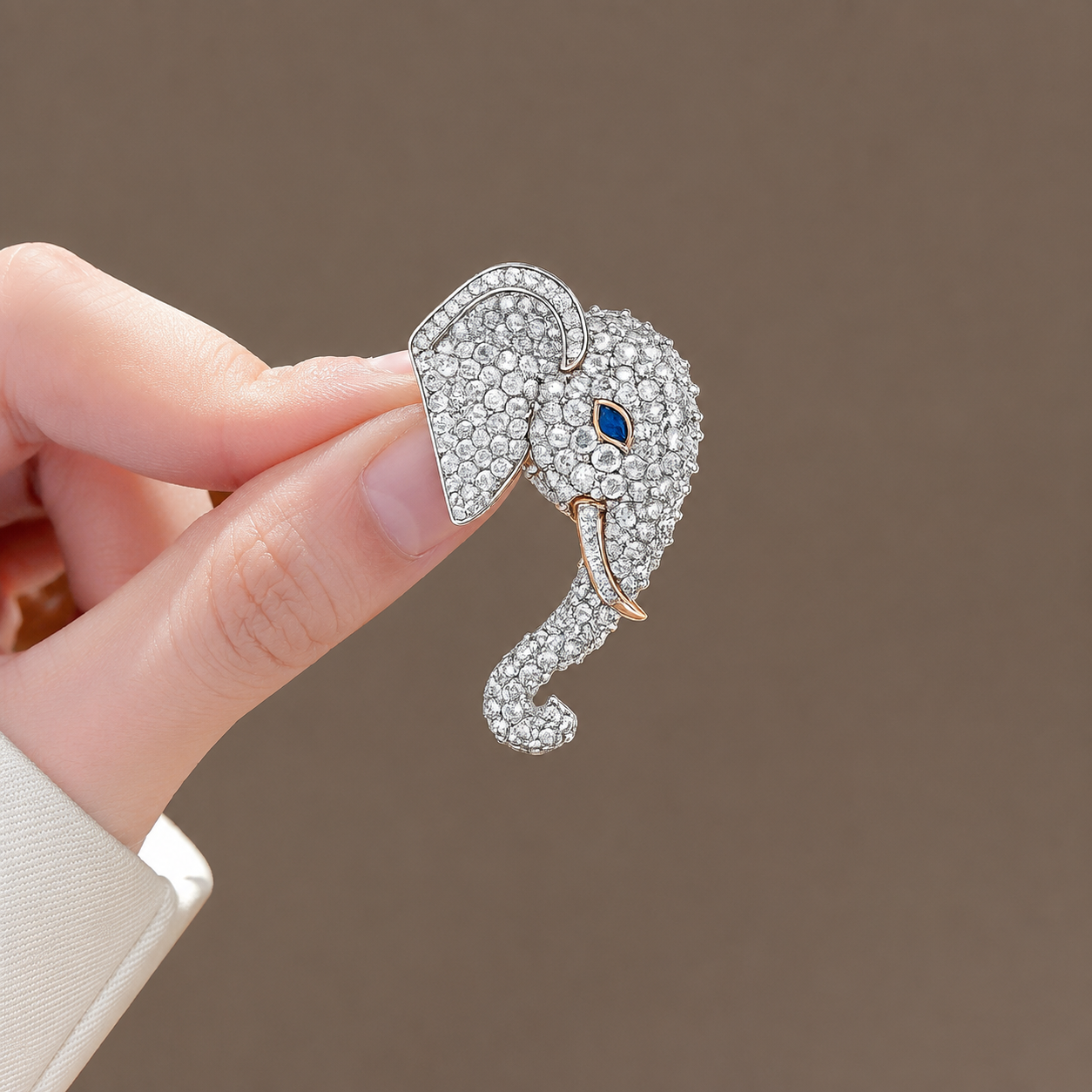 Majestic Full-Pavé Elephant Head Brooch