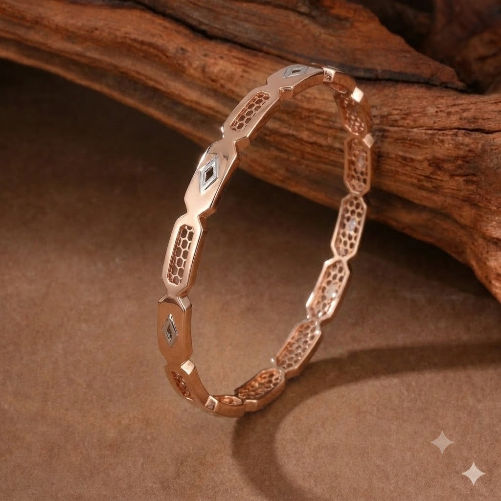 Geometric Hex-Link Rose Gold Designer Bangles