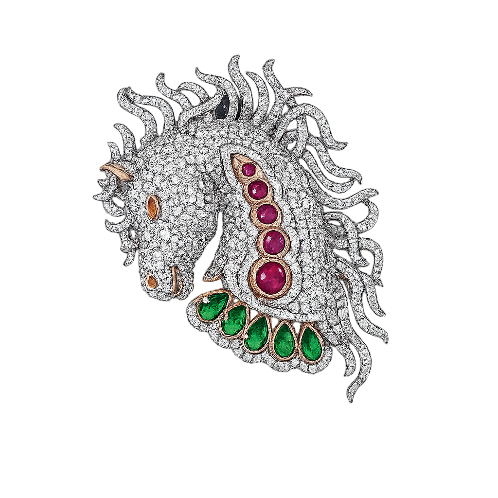 Majestic Pave-Diamond and Gemstone Stallion Brooch