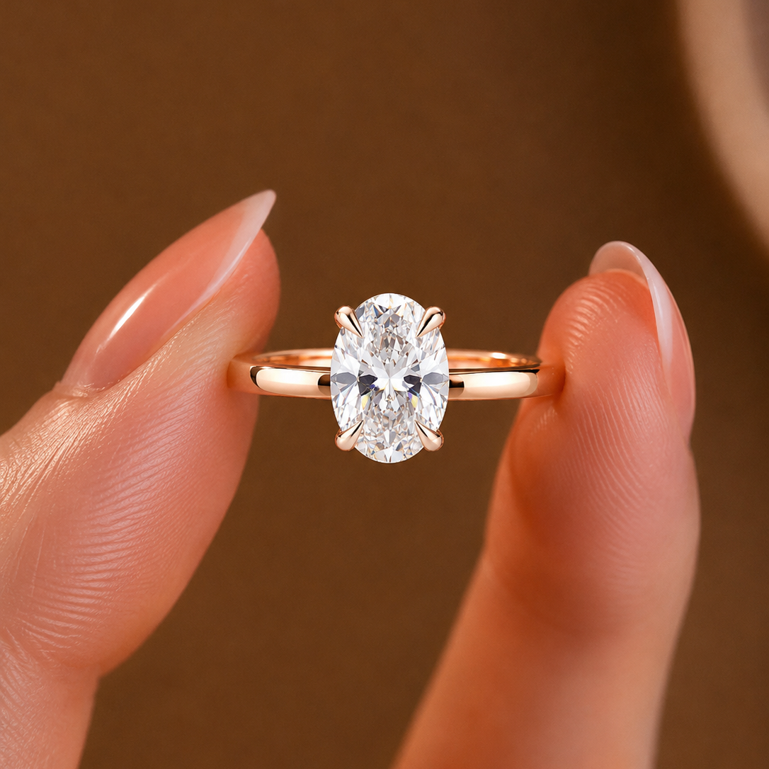 Classic Oval Solitaire Engagement Ring in Rose Gold