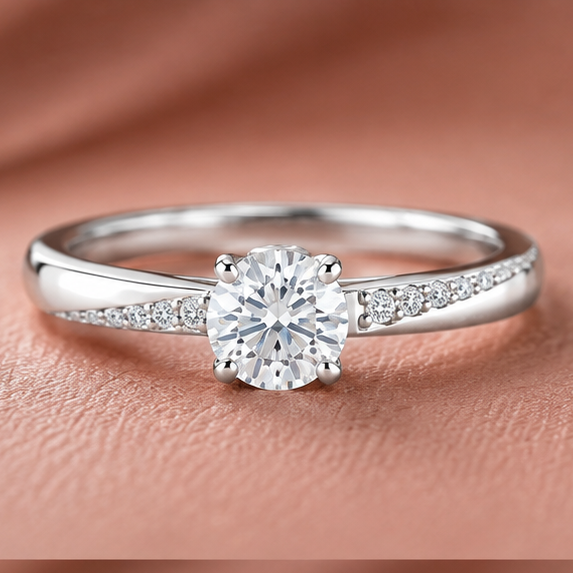 Minimalist Asymmetric Side-Accent Solitaire Ring