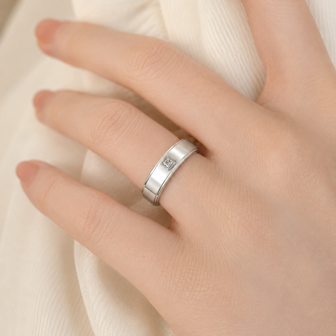Sleek Bezel-Set Princess Diamond Ladies Band