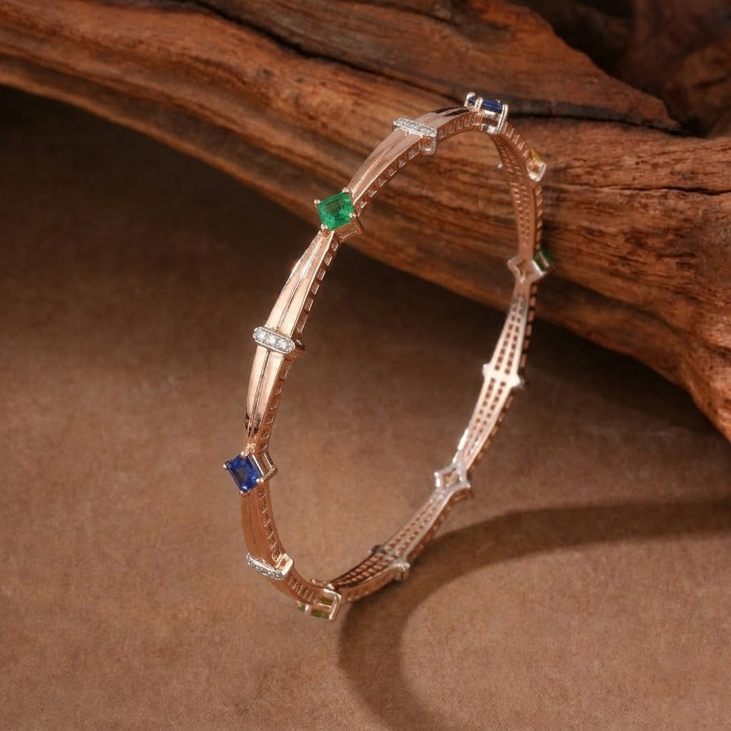 Multicolor Gemstone Rose Gold Bangles