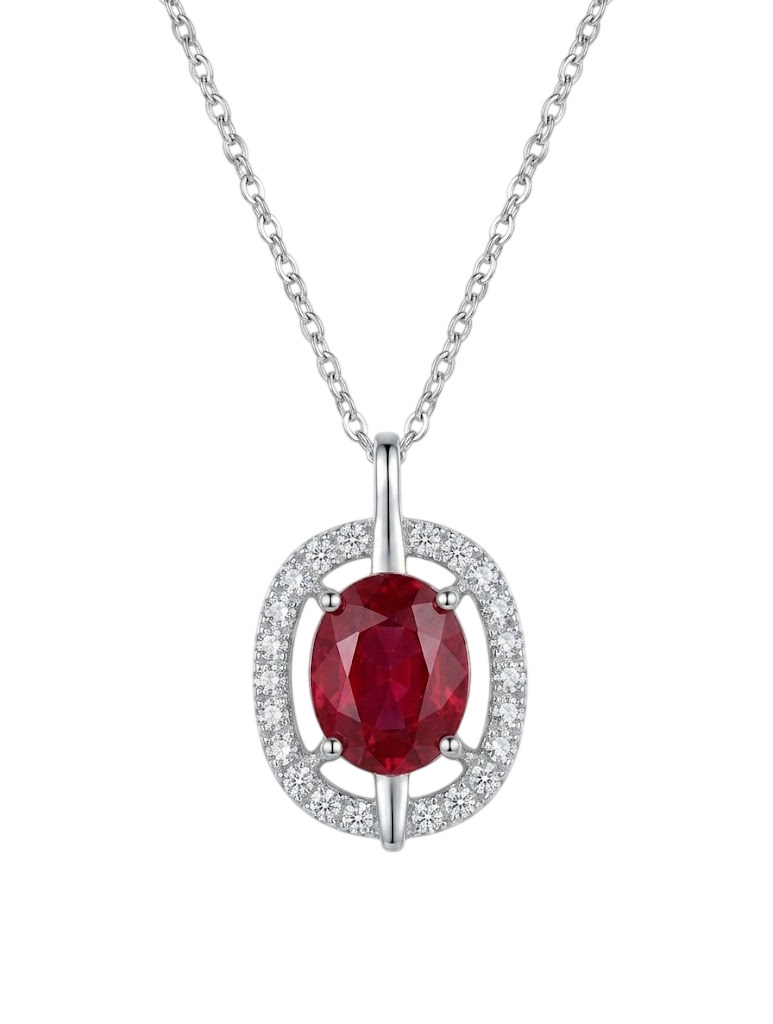 Oval Ruby Halo Statement Pendant