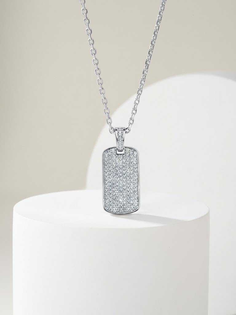 Full Pavé Dog Tag Statement Pendant