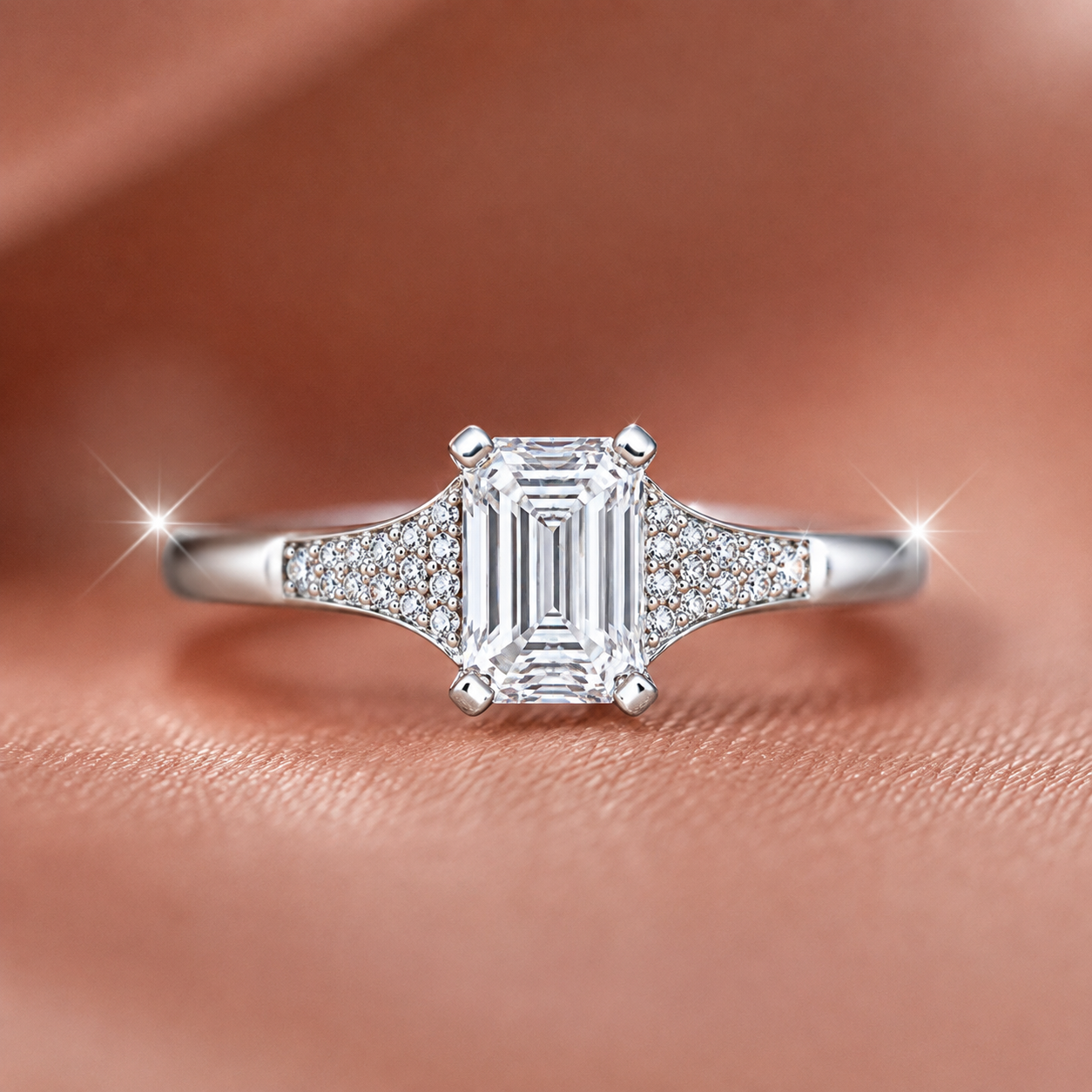 Elegant Emerald-Cut Pavé-Accented Engagement Ring