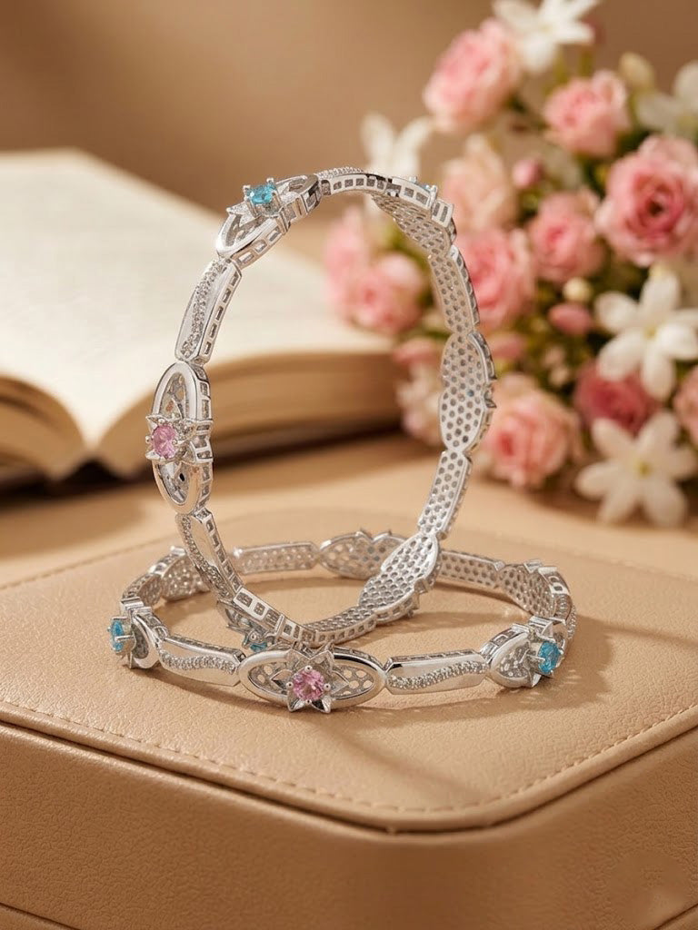 Whimsical Pastel Gemstone Silver Bangles