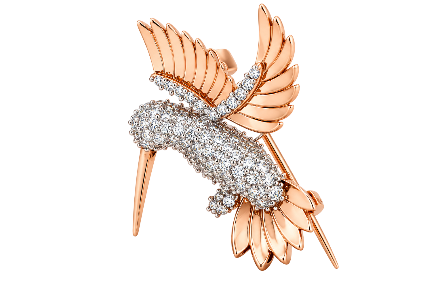 Graceful Hummingbird Pavé Rose Gold Brooch