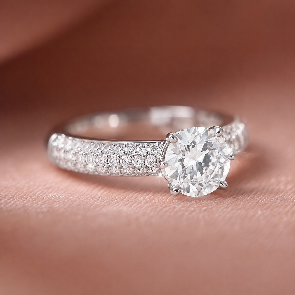 Magnificent Multi-Row Pavé Grand Solitaire Ring