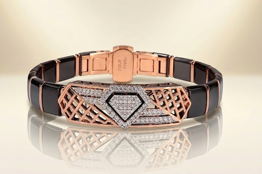Geometric Diamond-Pavé Ceramic & Rose Gold Bracelet