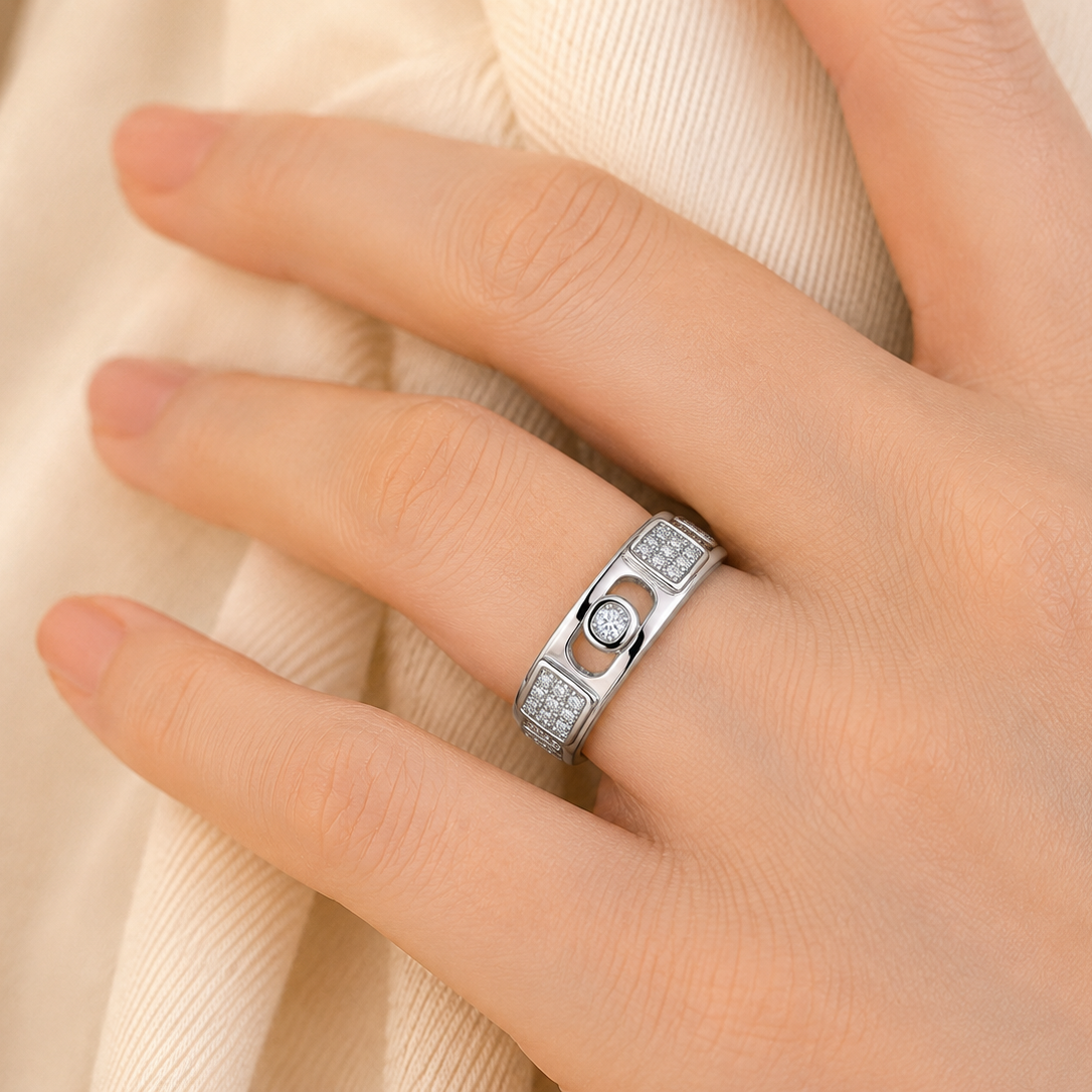 Modern Geometric Pavé-Accented Designer Ring