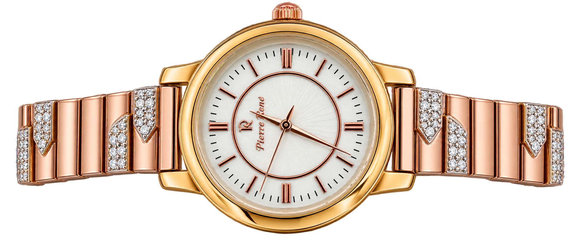 Piere Rene Elegant Rose Gold & Crystal Ladies Wristwatch