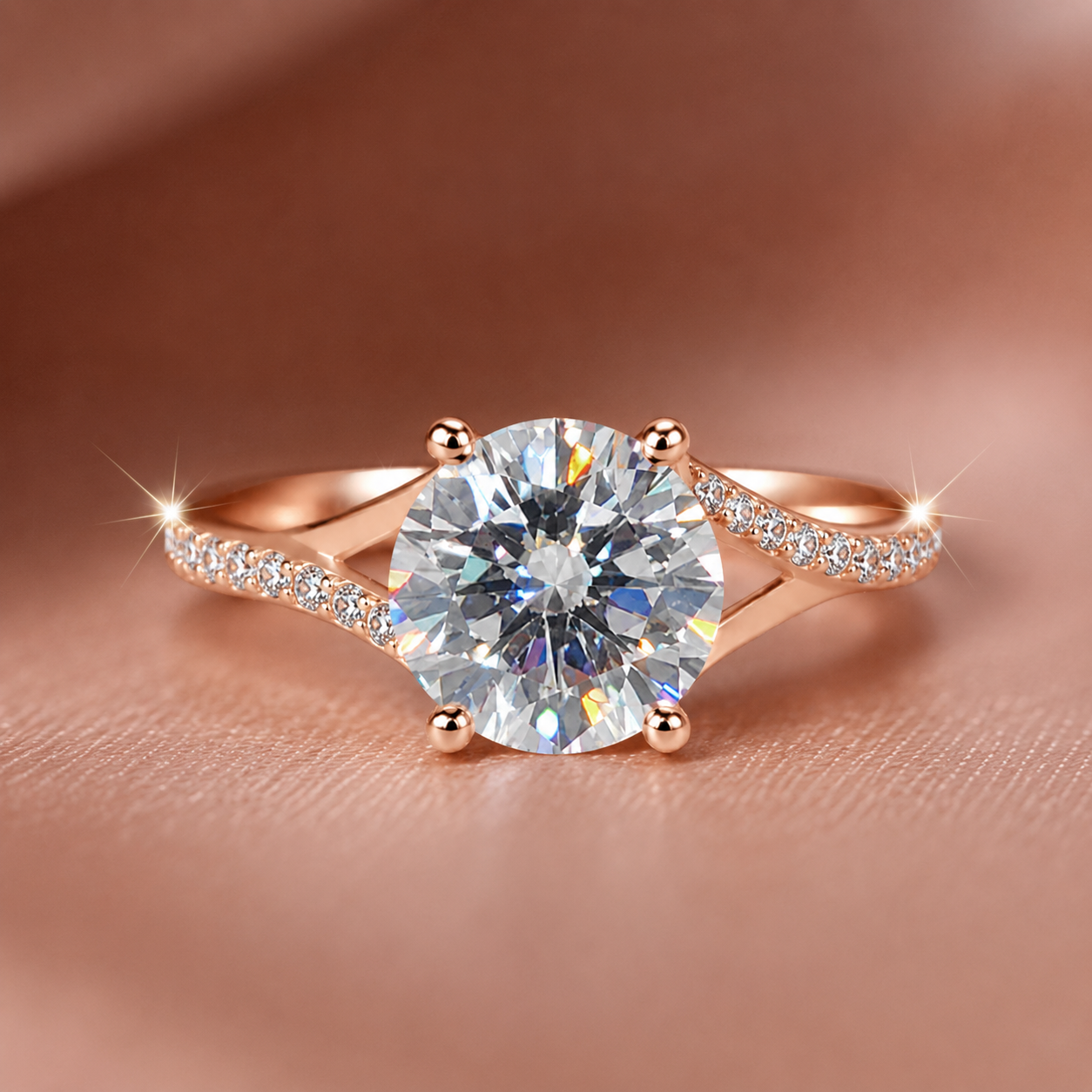 Elegant Split-Shank Pavé Round Solitaire Ring