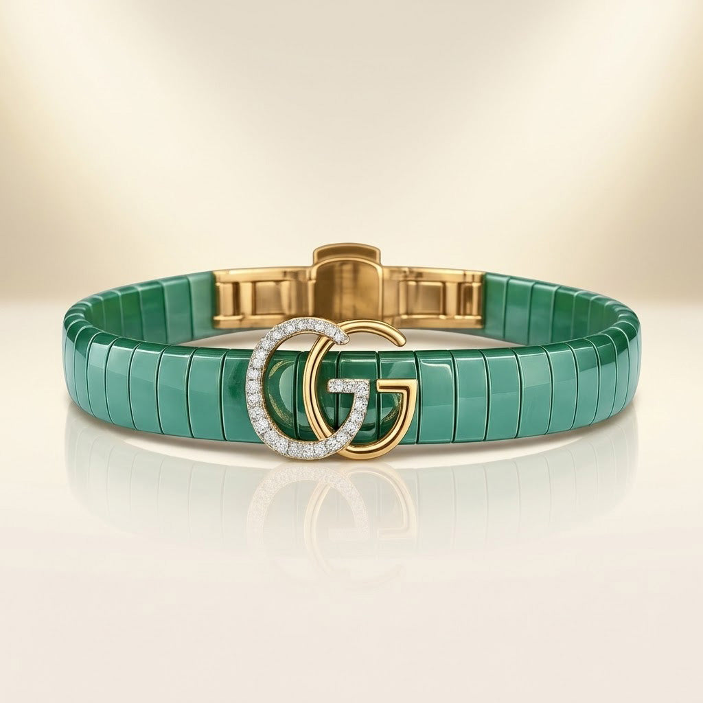 Luxury Emerald-Green Segmented Double-G Gents Bracelet