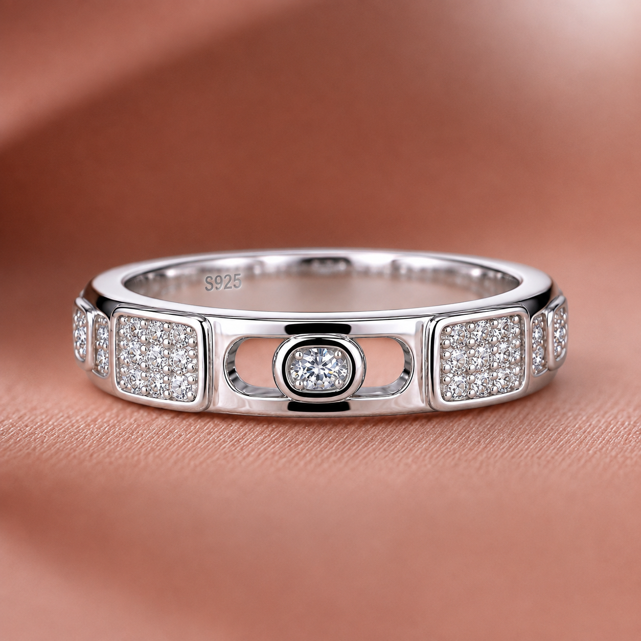 Modern Geometric Pavé-Accented Designer Ring