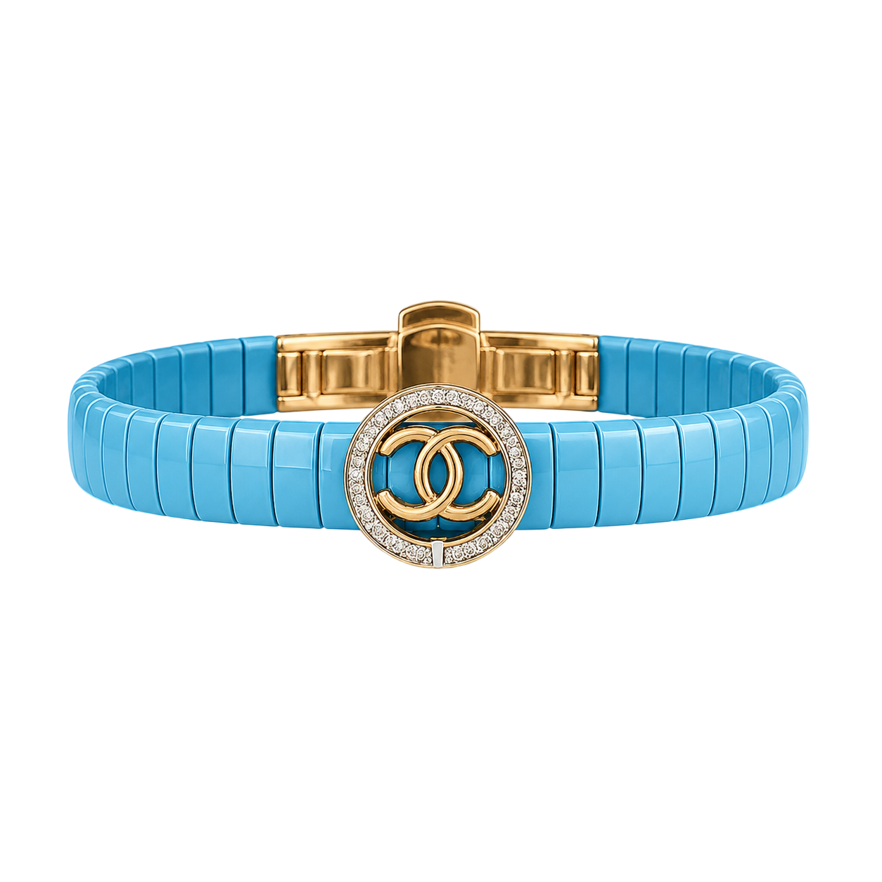 Vibrant Turquoise Ceramic & Logo Statement Bracelet