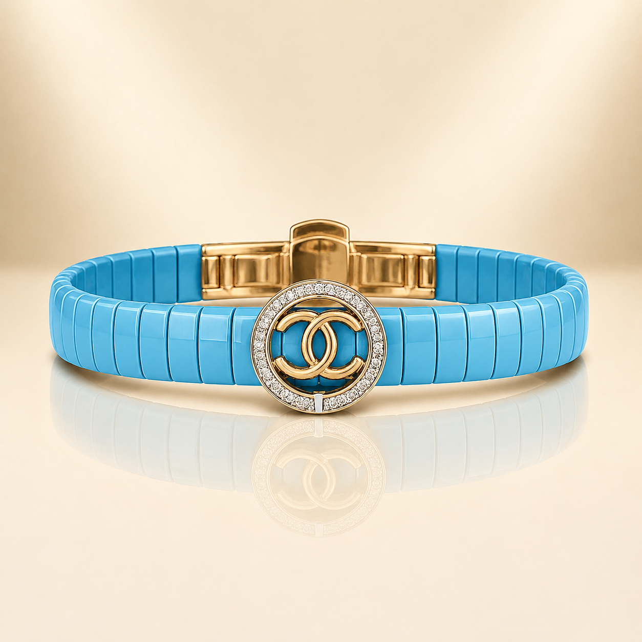 Vibrant Turquoise Ceramic & Logo Statement Bracelet
