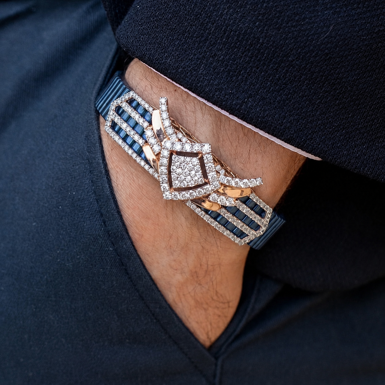 Regal Shield Ceramic & Rose Gold Statement Bracelet