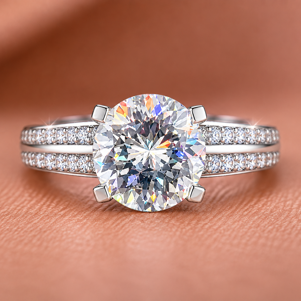 Brilliant-Cut Solitaire with Pavé Split-Band Engagement Ring