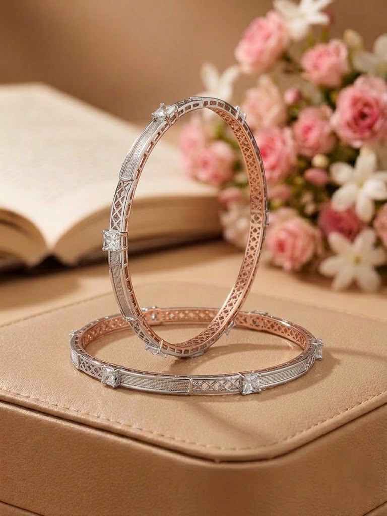Exquisite Dual-Tone Geometric Elegance Bangles