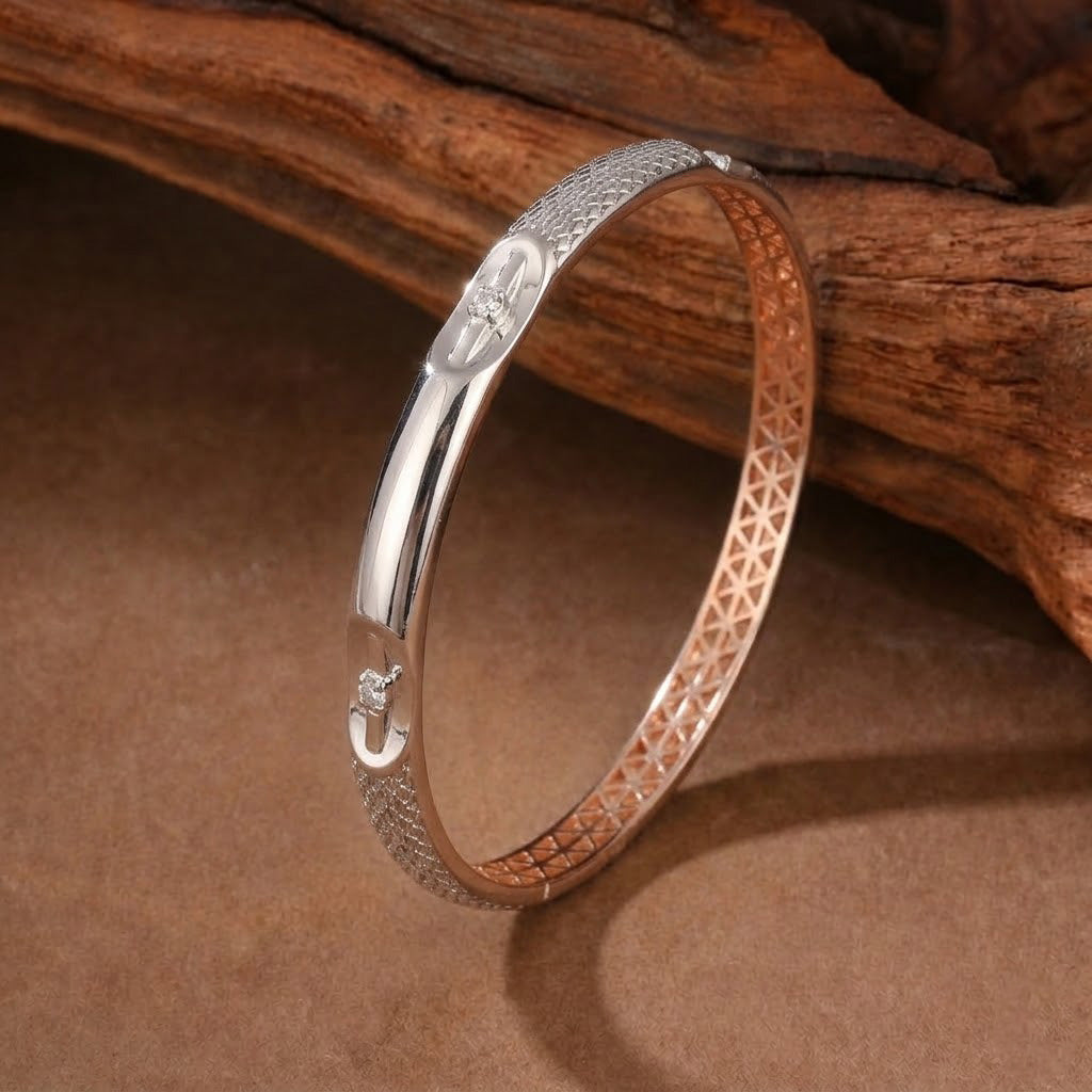 Sleek Rhodium-Plated Dual-Tone Elegance Bangles