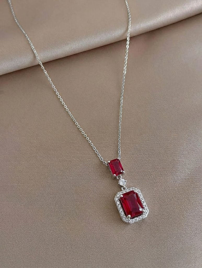 Regal Emerald-Cut Ruby Drop Pendant