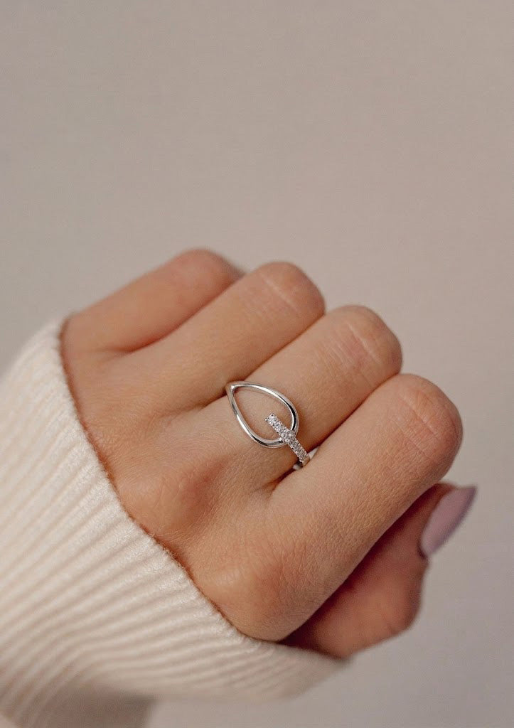 Minimalist Teardrop Pavé Ring