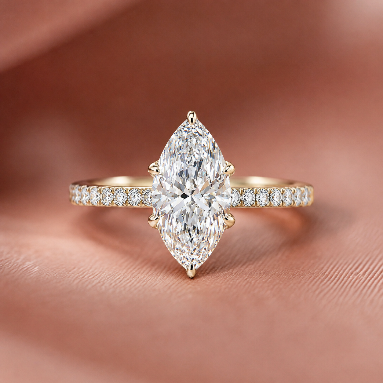 Solitaire Marquise-Cut Diamond Pave Engagement Ring