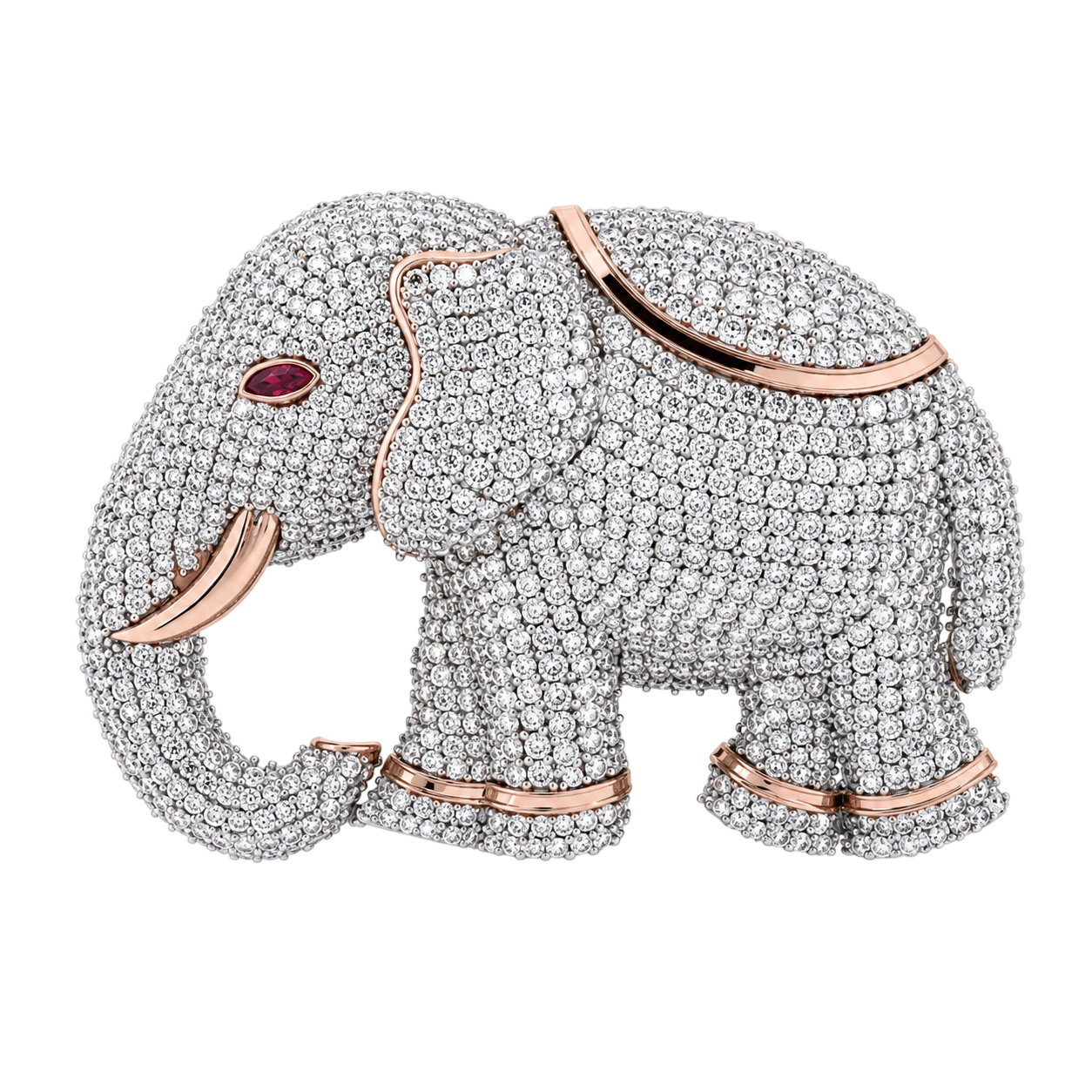 Majestic Pave Diamond Elephant Brooch