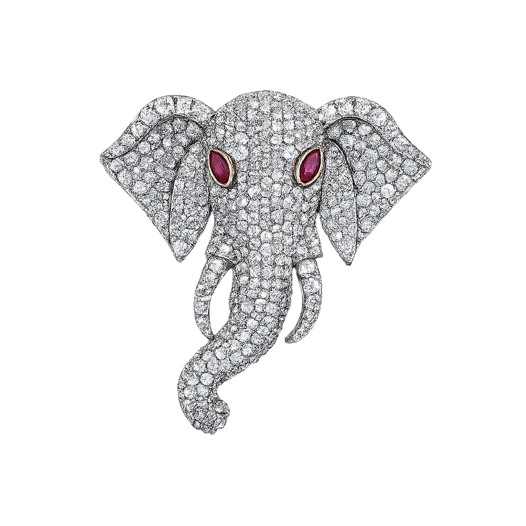 Majestic Pave Diamond Elephant Statement Brooch