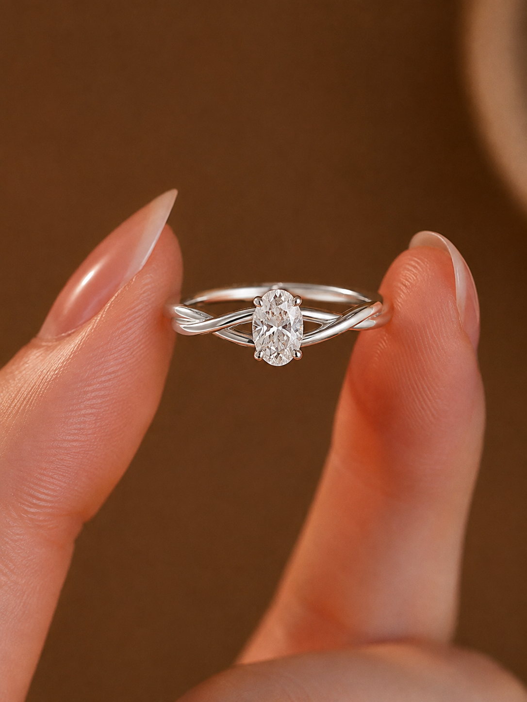 Intertwined Twisted Oval Engagement Ring