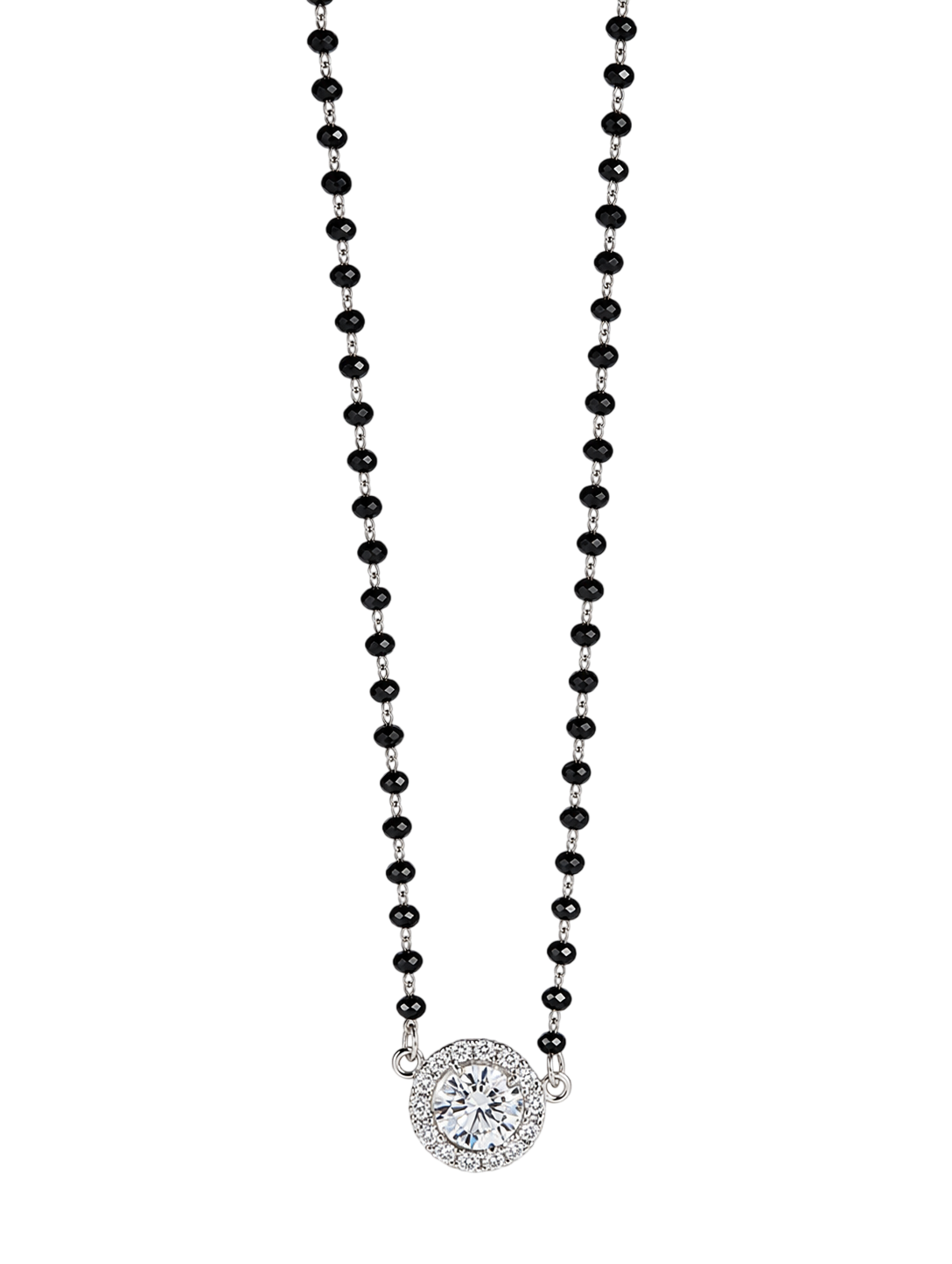 Radiant Solitaire Halo Black Bead Mangalsutra