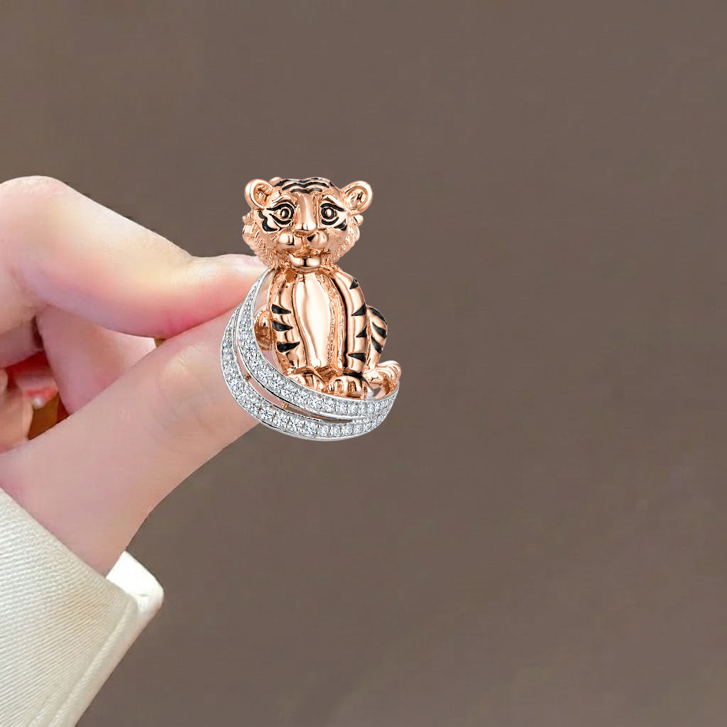 Whimsical Tiger Cub Crystal Brooch